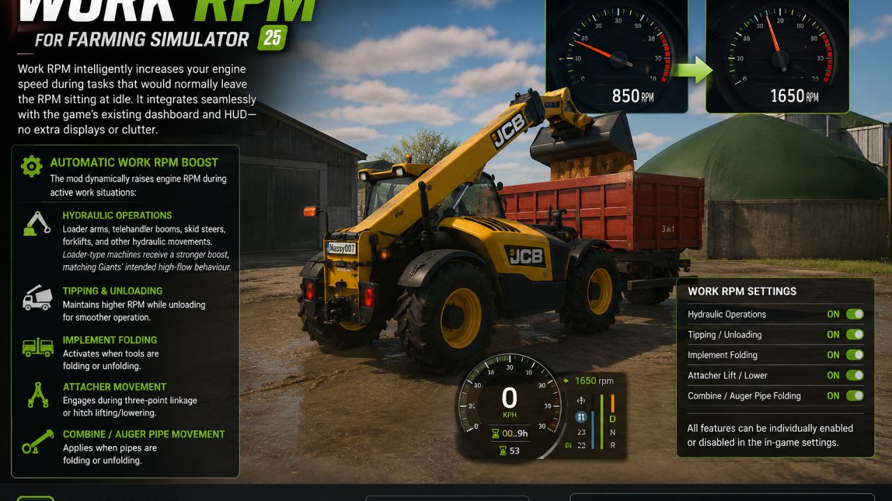 Tryb pracy obrotów FS25 Farming Simulator mod screenshot 2